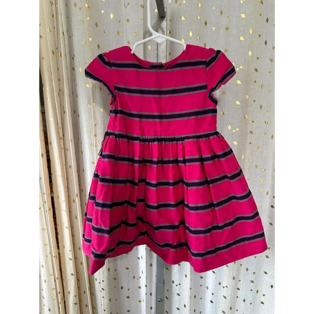 Ralph Lauren Baby Gril 100% Cotton Bright Pink Stripe Dress 18M No Diaper Cover